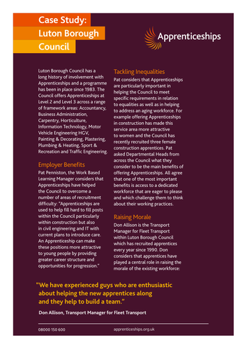 Case Study Luton Borough Council. Teaching Resources