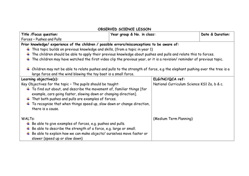 Forces Lesson Plan | Teaching Resources