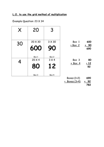 grid method for multiplication teaching resources
