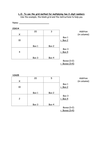 grid method for multiplication teaching resources