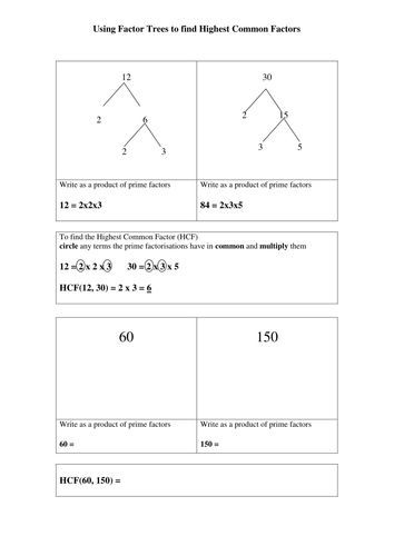Using factor trees to find Highest Common Factors | Teaching Resources