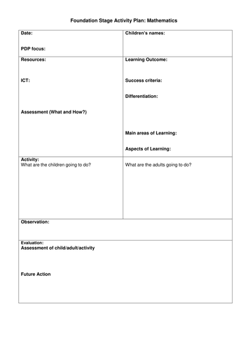 Download Template - Foundation Stage Activity Plan by Vanadesse - Teaching Resources - TES