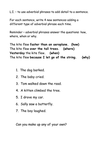 Adverbial phrases | Teaching Resources