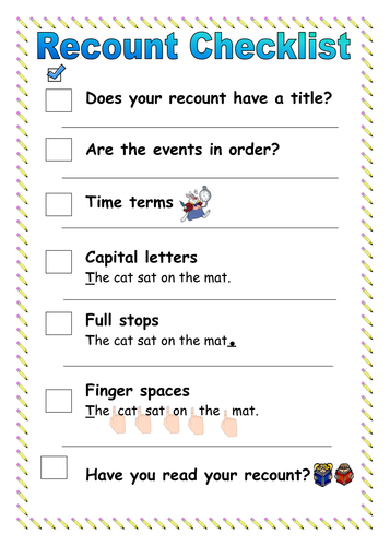 recount writing checklist teaching resources