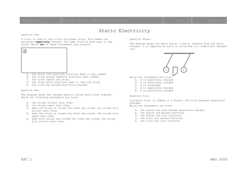Electrostatics Worksheets | Teaching Resources
