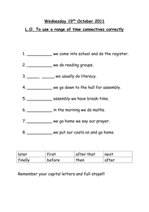 worksheet  Time  time / Connectives Openers  TES Resources openers