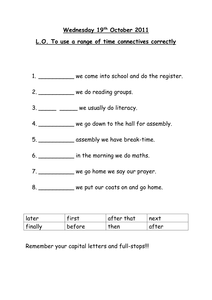 ks2 Openers worksheet time  connectives Time / Connectives