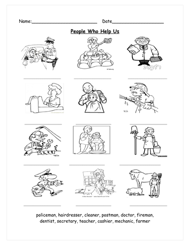 Jobs / People Who Help Us Worksheet Teaching Resources