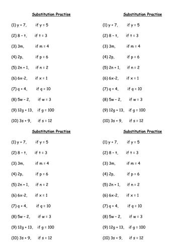 ks3 maths algebra simple substitution worksheet teaching