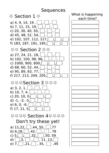 sequences ks3 maths fill in the gaps worksheet