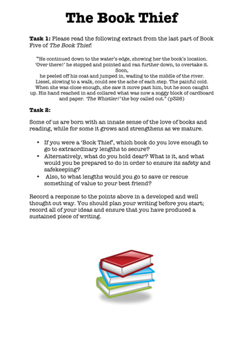 'Book 5 task 'The Book Thief' PDF | Teaching Resources