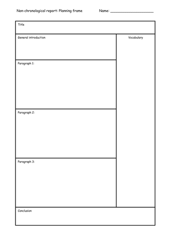 Non-chronological report planning frame | Teaching Resources