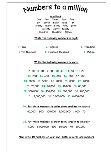 Reading And Writing Numbers Up To 1 Million Worksheet