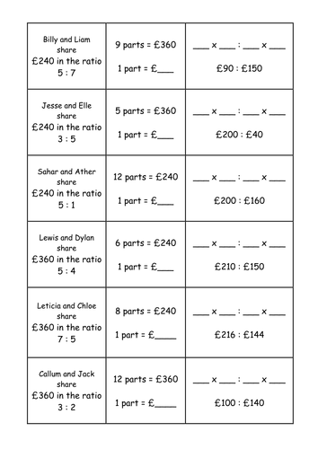 ks3 ratios worksheet