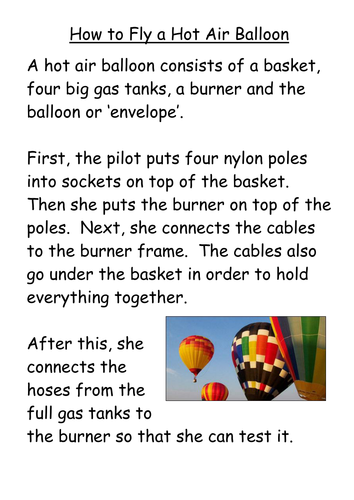 example of an explanation text hot air balloon teaching resources