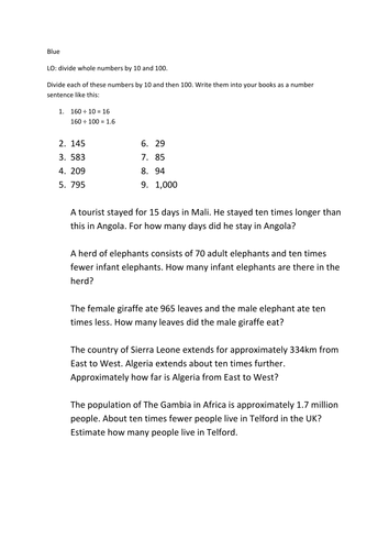 Dividing By 10, 100, 1000 | Teaching Resources