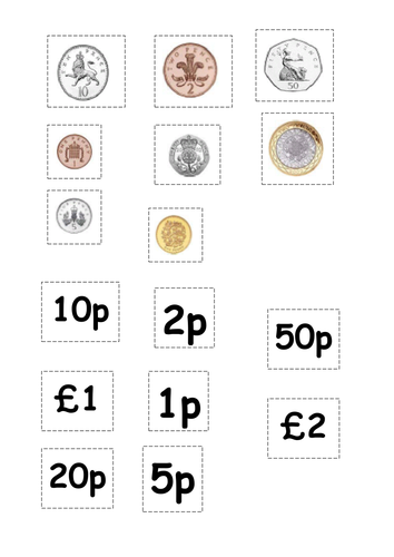 coin matching cut and stick activity teaching resources