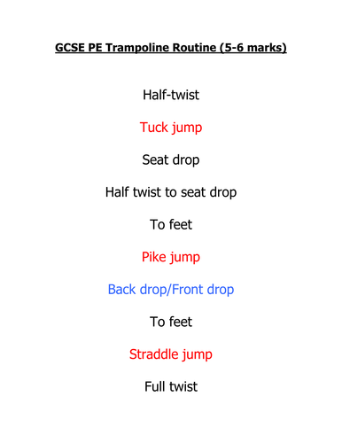 Gcse Pe Trampoline Routines Teaching Resources