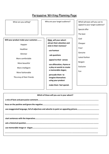 writing an advert planning page teaching resources