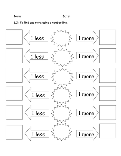 1 more 1 less worksheet teaching resources