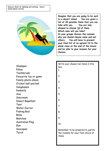 Desert Island Debate | Teaching Resources