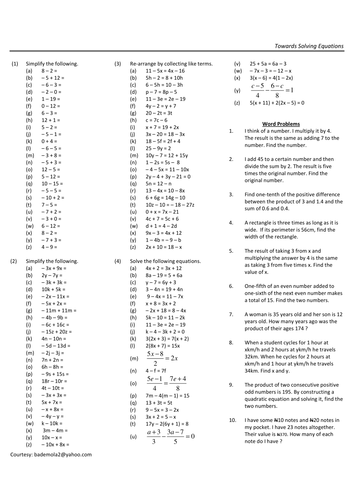 TOWARDS SOLVING EQUATIONS | Teaching Resources