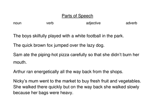 Worksheets Parts Of Speech Practice Worksheets parts of speech by ruthie66 teaching resources tes docx