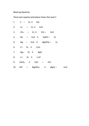 Balancing equations homework | Teaching Resources