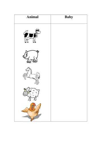 Baby animal worksheet | Teaching Resources