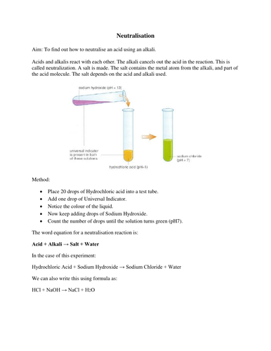 Neutralisation Experiment Worksheet by missmunchie  Teaching Resources  TES