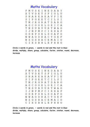 Maths words, wordsearch | Teaching Resources