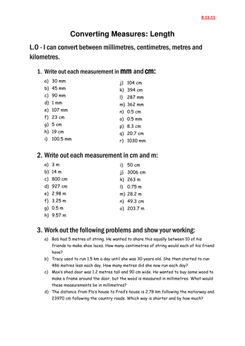 Converting Measures Length Teaching Resources
