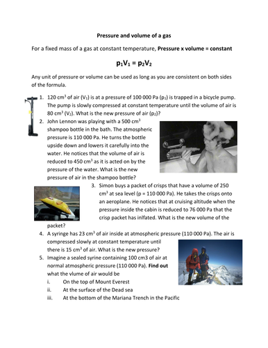 Boyles Law Worksheet | Teaching Resources