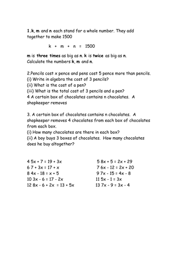 algebra worksheets teaching resources