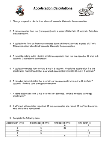  19 Acceleration Practice Problems With Answers Acceleration Worksheet Acceleration Practice 