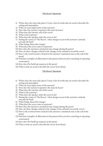 The Raven Questions | Teaching Resources