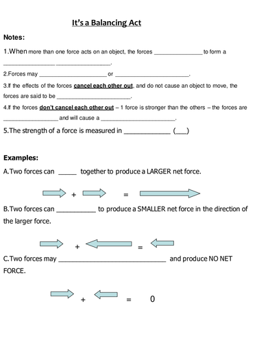 Printables Balanced And Unbalanced Forces Worksheet forces unit by masfar teaching resources tes