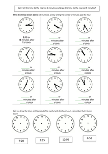 UK Resources Teaching  5 the mins  nearest  time Telling worksheet  by time minutes smiley_scribe  5 TES