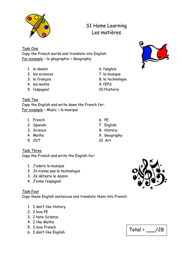 School Subjects Worksheet | Teaching Resources