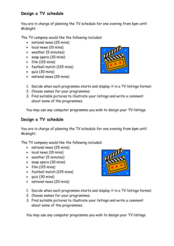 Design a TV Schedule | Teaching Resources