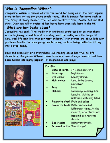 A Jacqueline Wilson Fact File Teaching Resources