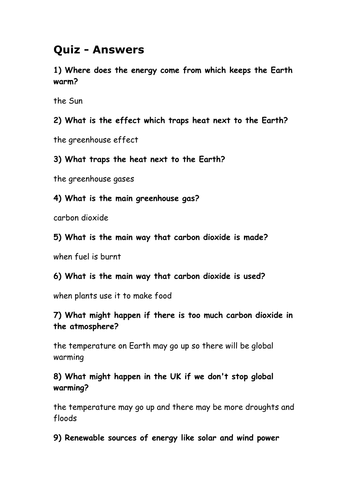 Greenhouse effect quiz | Teaching Resources