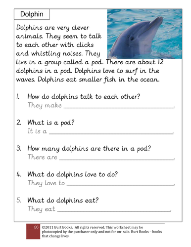 Dolphin Comprehension Skills by coreenburt - Teaching Resources - TES