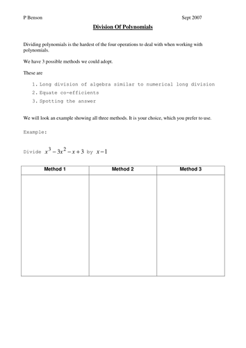 3 ways to divide polynomials teaching resources