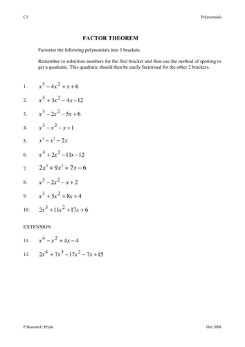 factor theorem by phildb teaching resources tes