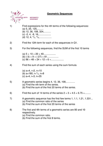 Worksheets Geometric Series Worksheet geometric sequence worksheets delibertad arithmetic and worksheet