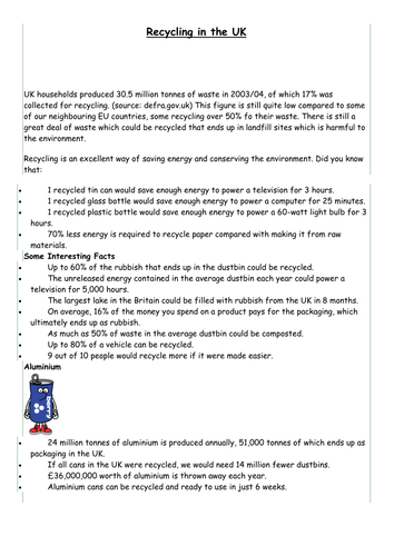 Recycling information for ks2 | Teaching Resources