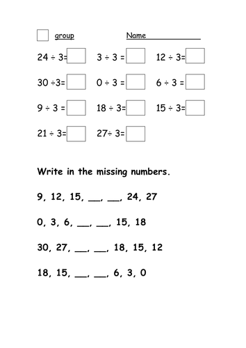 dividing by 3 worksheet teaching resources