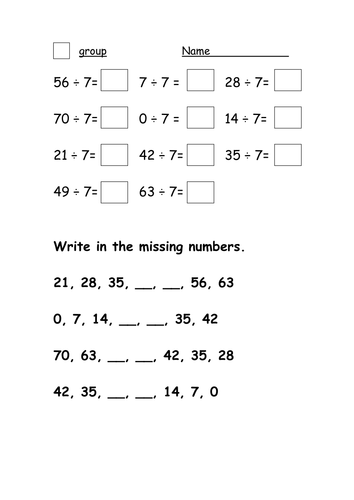 Dividing by 7 worksheet | Teaching Resources