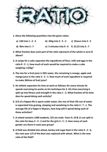 Ratio worksheet | Teaching Resources